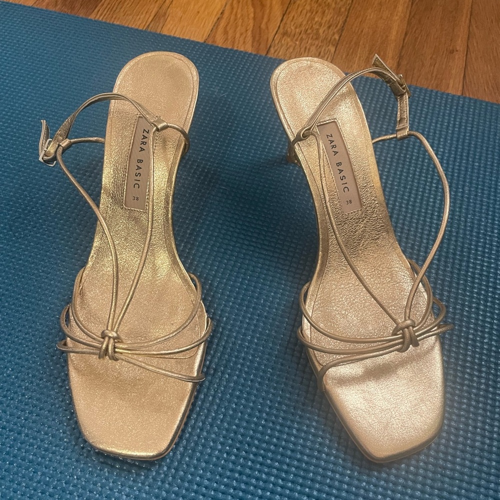 Zara Strappy Gold Heeled Sandals